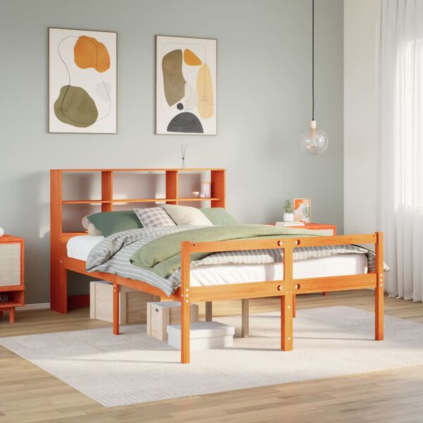 vidaXL Bed met boekenkast zonder matras hout wasbruin 150x200 cm