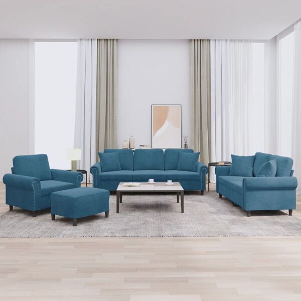 vidaXL 4-delige Loungeset met kussens fluweel blauw