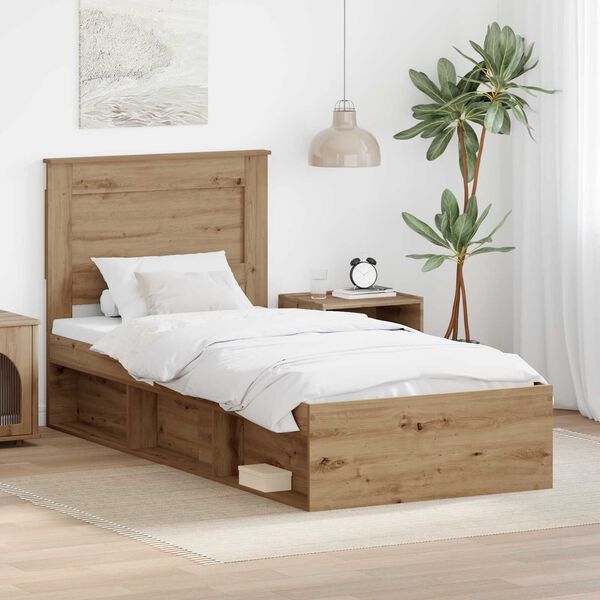 vidaXL Bedframe Ambachtelijk eiken 100 x 200 cm Massief grenenhout