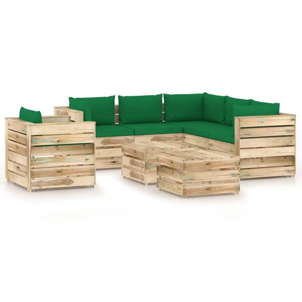 vidaXL 8-delige Loungeset met kussens groen ge&iuml;mpregneerd hout