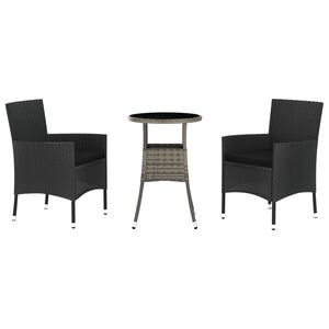 vidaXL 3-delige Bistroset met kussens poly rattan zwart