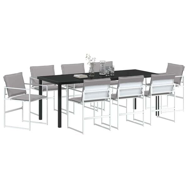 vidaXL Tuin eettafelset 9 pcs Wit Gepoedercoat staal