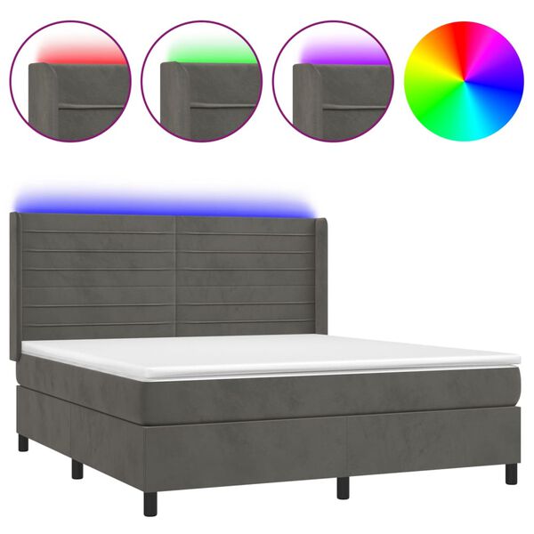 vidaXL Boxspring met matras en LED fluweel donkergrijs 160x200 cm