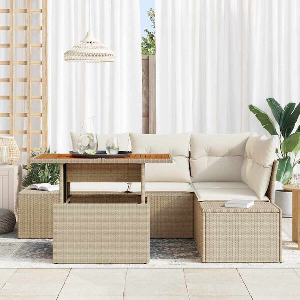 vidaXL Tuin Sofa Set met kussen met kussen 5 pcs Beige en Crème