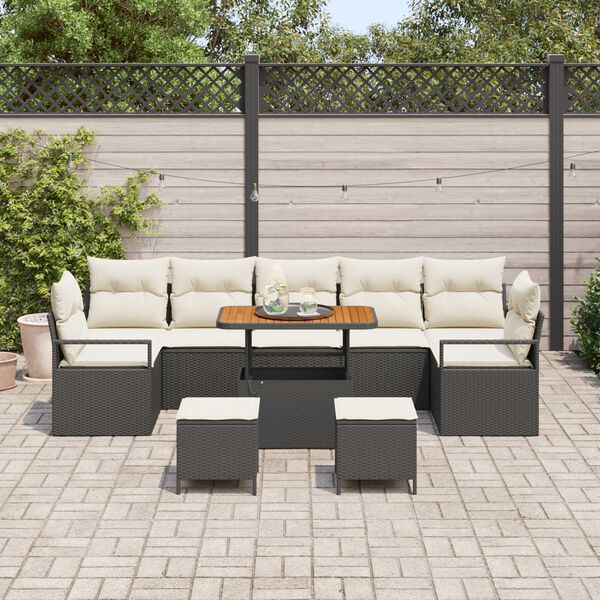 vidaXL Tuin Sofa Set met kussen met opslag 10 pcs Zwart en Crème