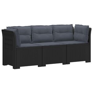 vidaXL 3-zits tuinbank met kussens in rattanlook PP Antraciet