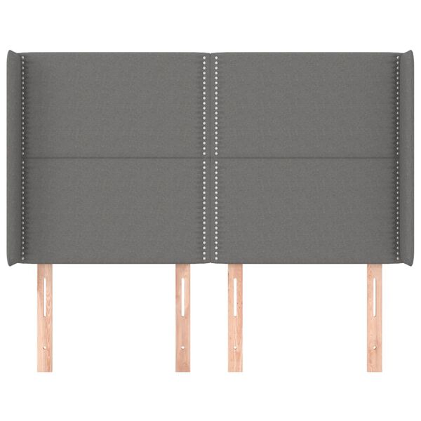vidaXL Hoofdbord met randen 147x16x118/128 cm stof donkergrijs