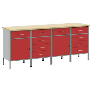 vidaXL Werk kast met lade 4 pcs Rood en Grijs 200 x 55 x 85 cm