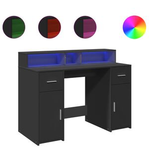 vidaXL Bureau met LED-verlichting 120x55x91 cm bewerkt hout zwart