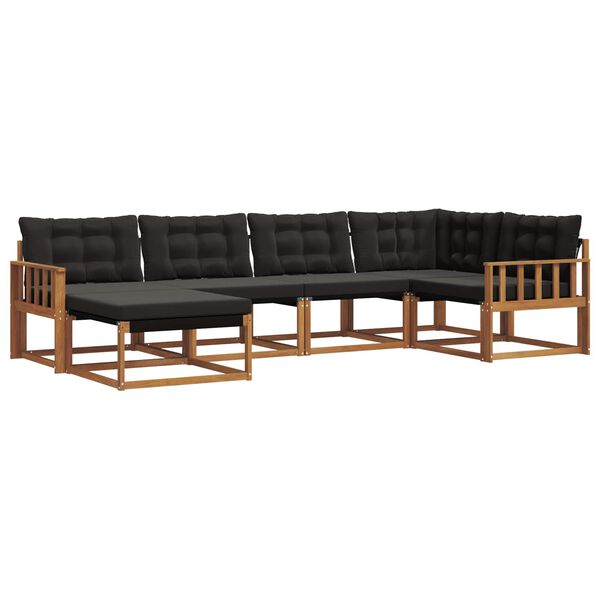 vidaXL Buiten bankenset 6 pcs Natuurlijk en Zwart Massief Acaciahout