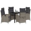 vidaXL Tuin eettafelset met kussen 5 pcs Grijs poly rattan