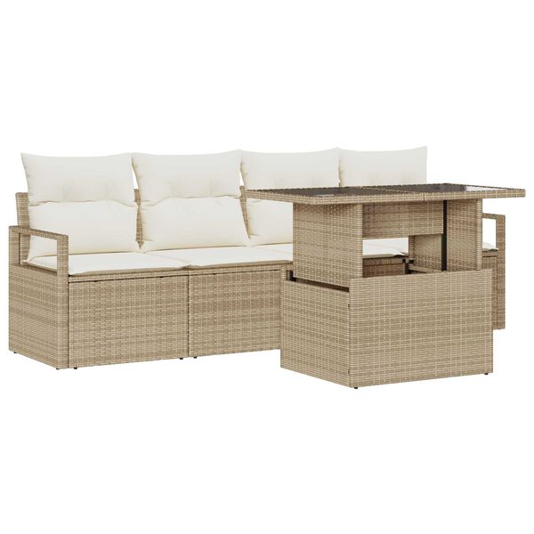 vidaXL Tuin Sofa Set met opslag 5 pcs Beige Poly riet