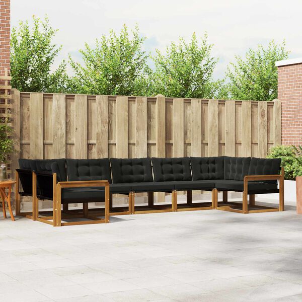 vidaXL Buiten bankenset met kussen 7 pcs Natuurlijk en Zwart