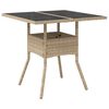 vidaXL Tuintafel met glazen blad 80x80x75 cm poly rattan beige