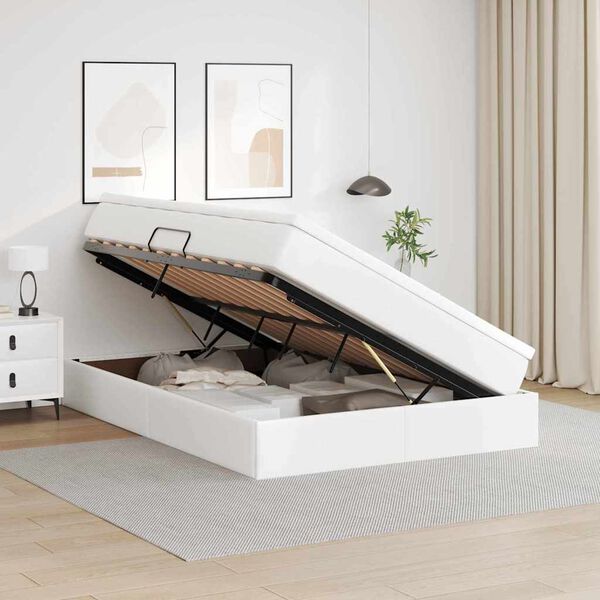 vidaXL Opslag bed met matras met matras Wit 140 x 200 cm Nep Leer
