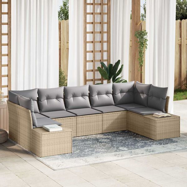 vidaXL Tuin Sofa Set met kussen 7 pcs Beige poly rattan