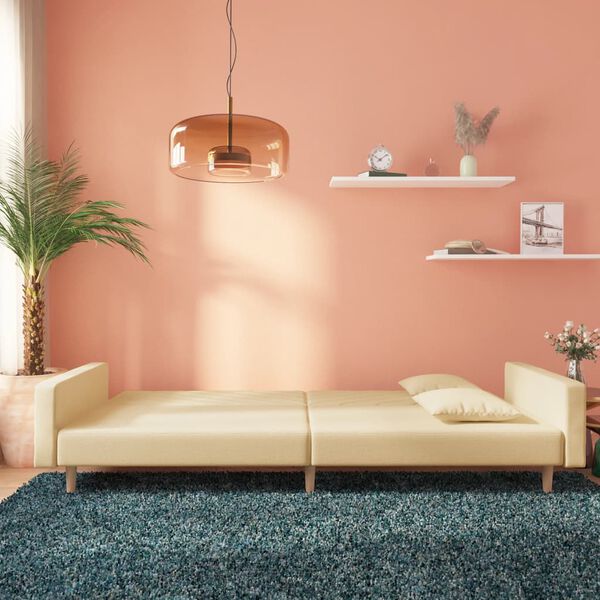 vidaXL Slaapbank 2-zits met 2 kussens stof cr&egrave;mekleurig