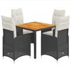 vidaXL 5-delige Bistroset met kussens poly rattan zwart