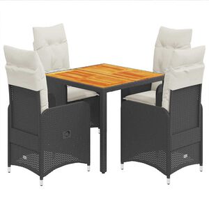 vidaXL 5-delige Bistroset met kussens poly rattan zwart