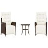 vidaXL 3-delige Bistroset met kussens poly rattan bruin