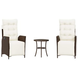 vidaXL 3-delige Bistroset met kussens poly rattan bruin