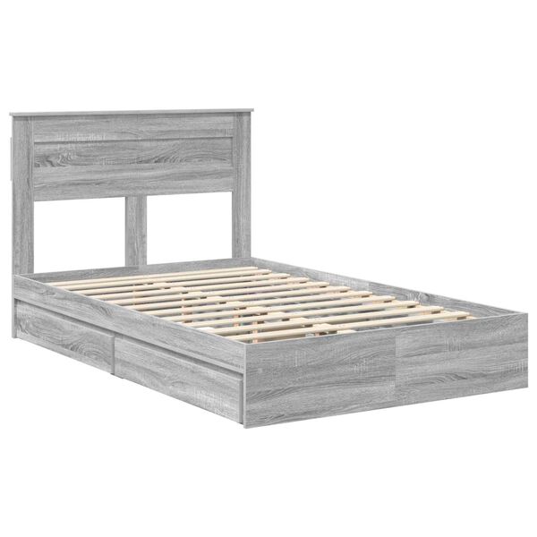 vidaXL Opslag bed met lade Grijs Sonoma 135 x 190 cm Bewerkt hout