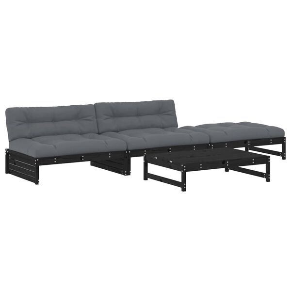 vidaXL 4-delige Loungeset met kussens massief hout zwart