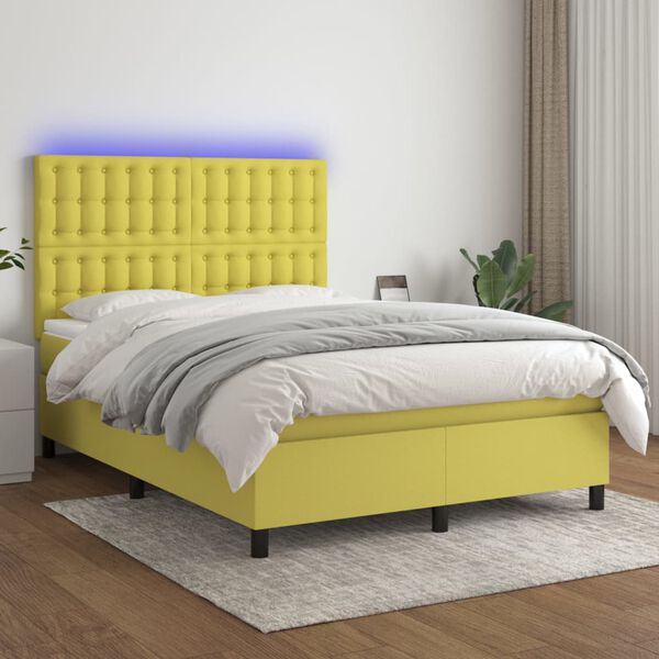 vidaXL Boxspring met matras en LED stof groen 140x190 cm