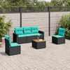 vidaXL 6-delige Loungeset met kussens poly rattan zwart