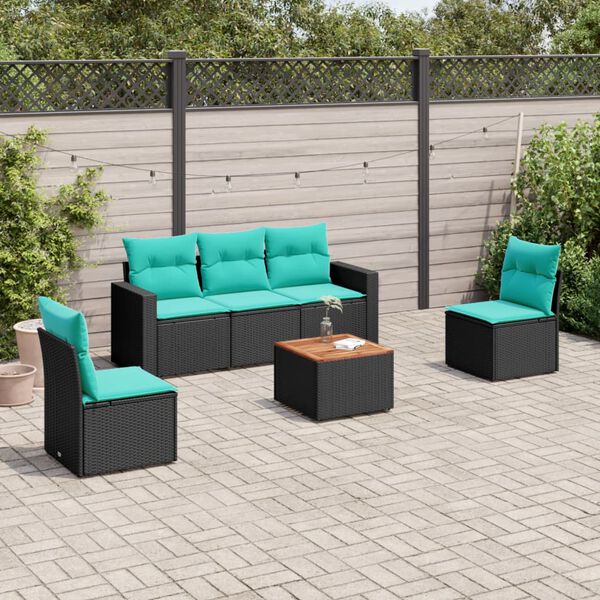 vidaXL 6-delige Loungeset met kussens poly rattan zwart