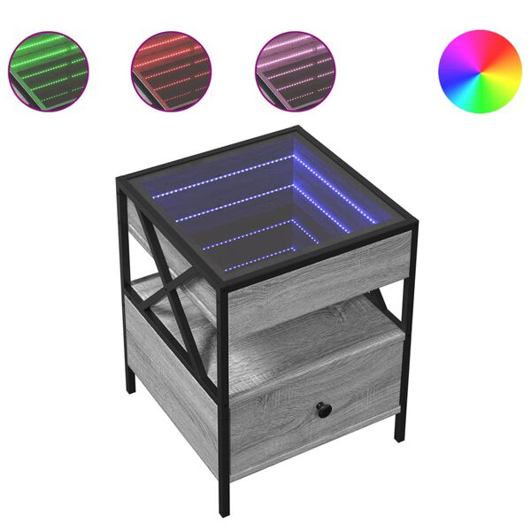 vidaXL Nachtkastje met Infinity LED 40x40x51 cm grijs sonoma eiken