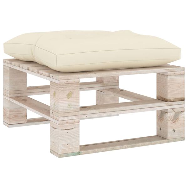 vidaXL Tuinpoef met cr&egrave;mekleurig kussen pallet grenenhout