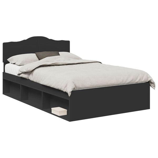 vidaXL Bedframe met hoofdeinde Zwart 120 x 190 cm Massief grenenhout