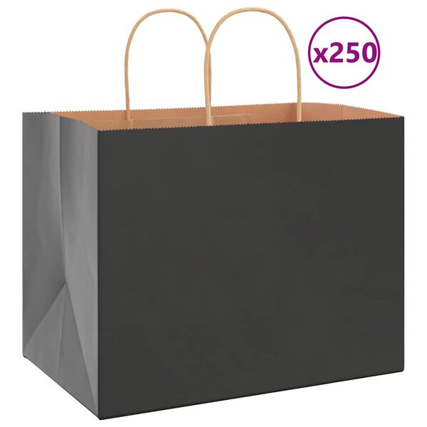 vidaXL Papieren zakken 250 st met hengsels 32x22x24 cm zwart