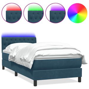 vidaXL Boxspring met matras en LED fluweel donkerblauw 80x210 cm