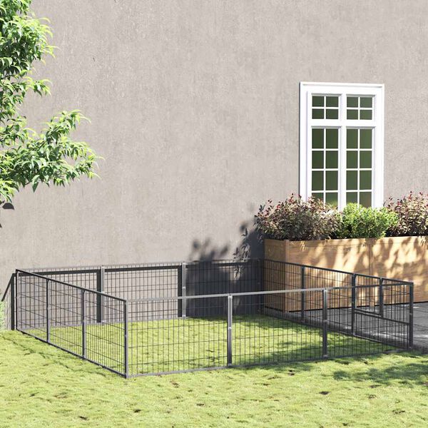 vidaXL Hondenkennel 9 m&sup2; staal zilverkleurig