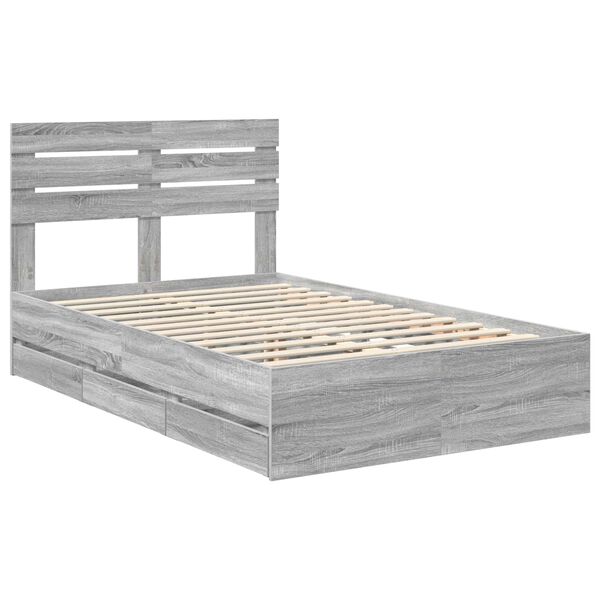 vidaXL Bedframe met lade Grijs Sonoma 120 x 190 cm Ingenieurshout
