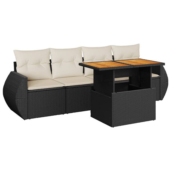 vidaXL 5-delige Loungeset met kussens poly rattan zwart