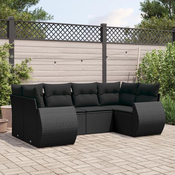 vidaXL 6-delige Loungeset met kussens poly rattan zwart
