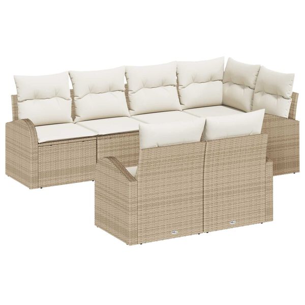 vidaXL Tuinbankenset met kussen 7 pcs Beige en Wit poly rattan
