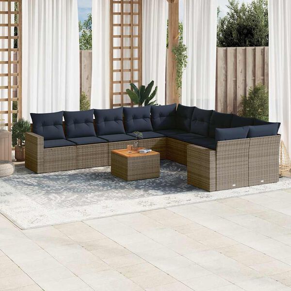 vidaXL 11-delige Loungeset met kussens poly rattan grijs