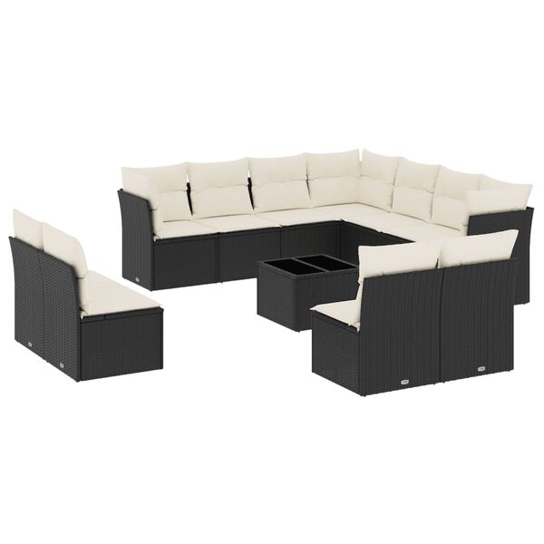 vidaXL 12-delige Loungeset met kussens poly rattan zwart