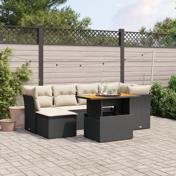 vidaXL 7-delige Loungeset met kussens poly rattan zwart