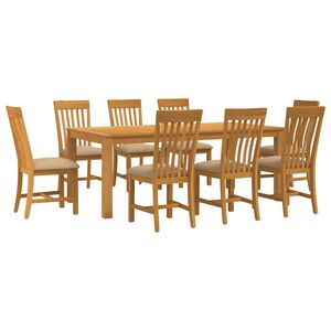 vidaXL Eetkamerset 9 st Beige Massief Eikenhout