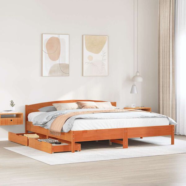 vidaXL Bedframe zonder matras massief grenenhout wasbruin 180x200 cm