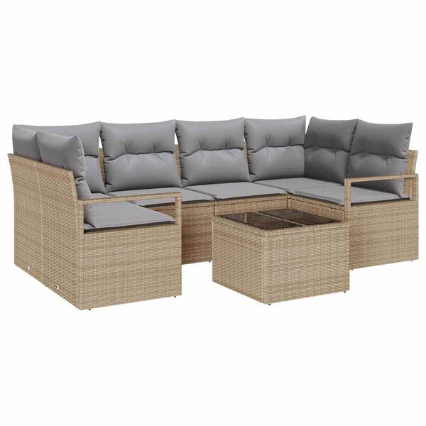 vidaXL Bankstel 7 pcs Beige en Grijs poly rattan
