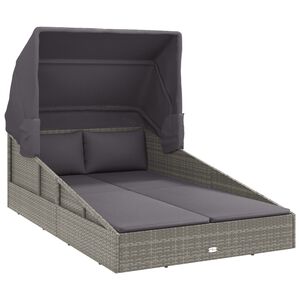 vidaXL Ligbed met inklapbaar dak 200x114x128 cm poly rattan grijs
