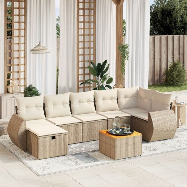 vidaXL 8-delige Loungeset met kussens poly rattan beige