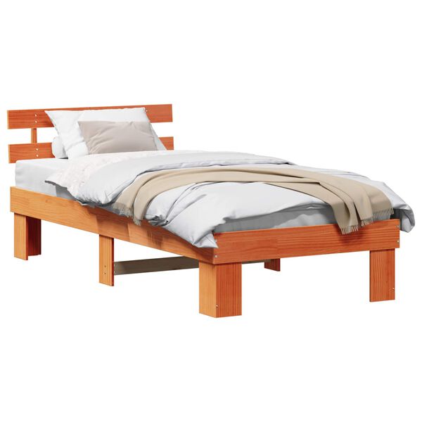 vidaXL Bedframe met hoofdeinde Wasbruin 75 x 190 cm Massief grenenhout