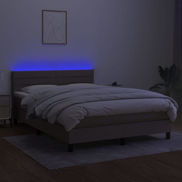 vidaXL Boxspring met matras en LED stof taupe 140x200 cm